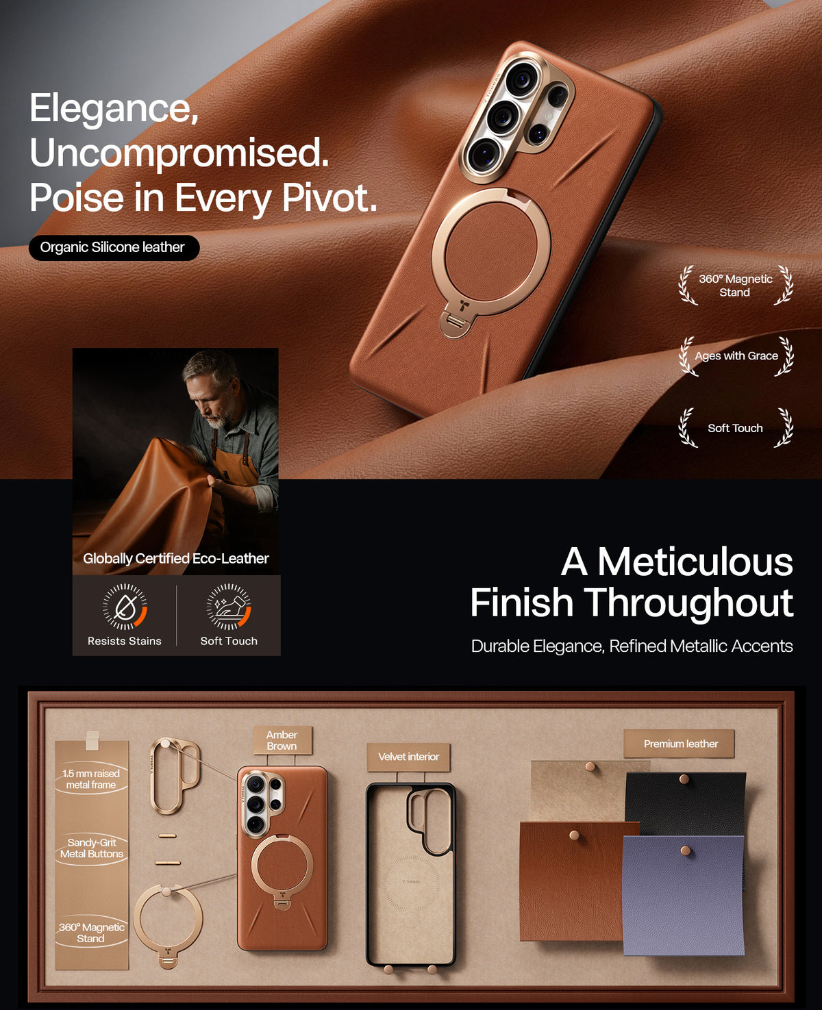 Torras Samsung Galaxy S26 Ultra Kuori Ostand Q3 Vegskin Amber Brown