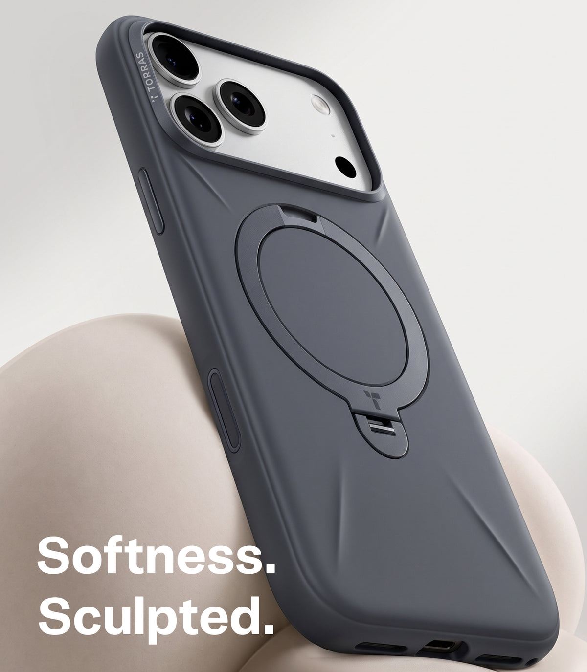 Torras iPhone 18 Pro Max Kuori Ostand Q3 Silicone Musta