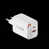 SiGN 65W Snabbladdare GaN med utdragbar USB-C kabel Valkoinen