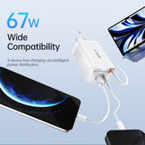 SiGN 65W Snabbladdare GaN med utdragbar USB-C kabel Valkoinen