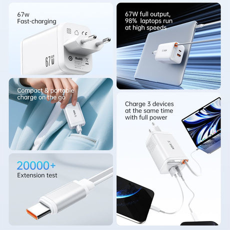 SiGN 65W Snabbladdare GaN med utdragbar USB-C kabel Valkoinen