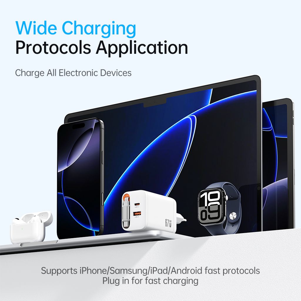 SiGN 65W Snabbladdare GaN med utdragbar USB-C kabel Valkoinen