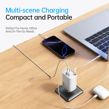 SiGN 65W Snabbladdare GaN med utdragbar USB-C kabel Valkoinen