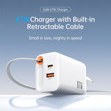 SiGN 65W Snabbladdare GaN med utdragbar USB-C kabel Valkoinen