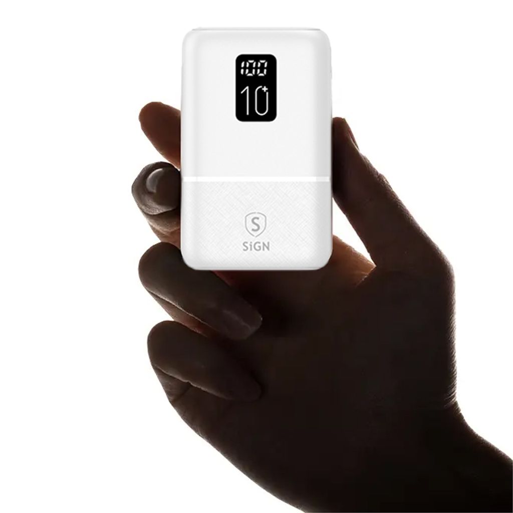 SiGN Mini Powerbank med Display 10 000mAh Valkoinen