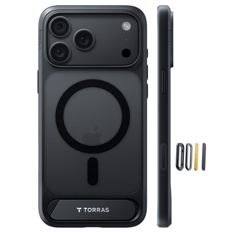 Torras iPhone 18 Pro Kuori Ostand L1 Musta