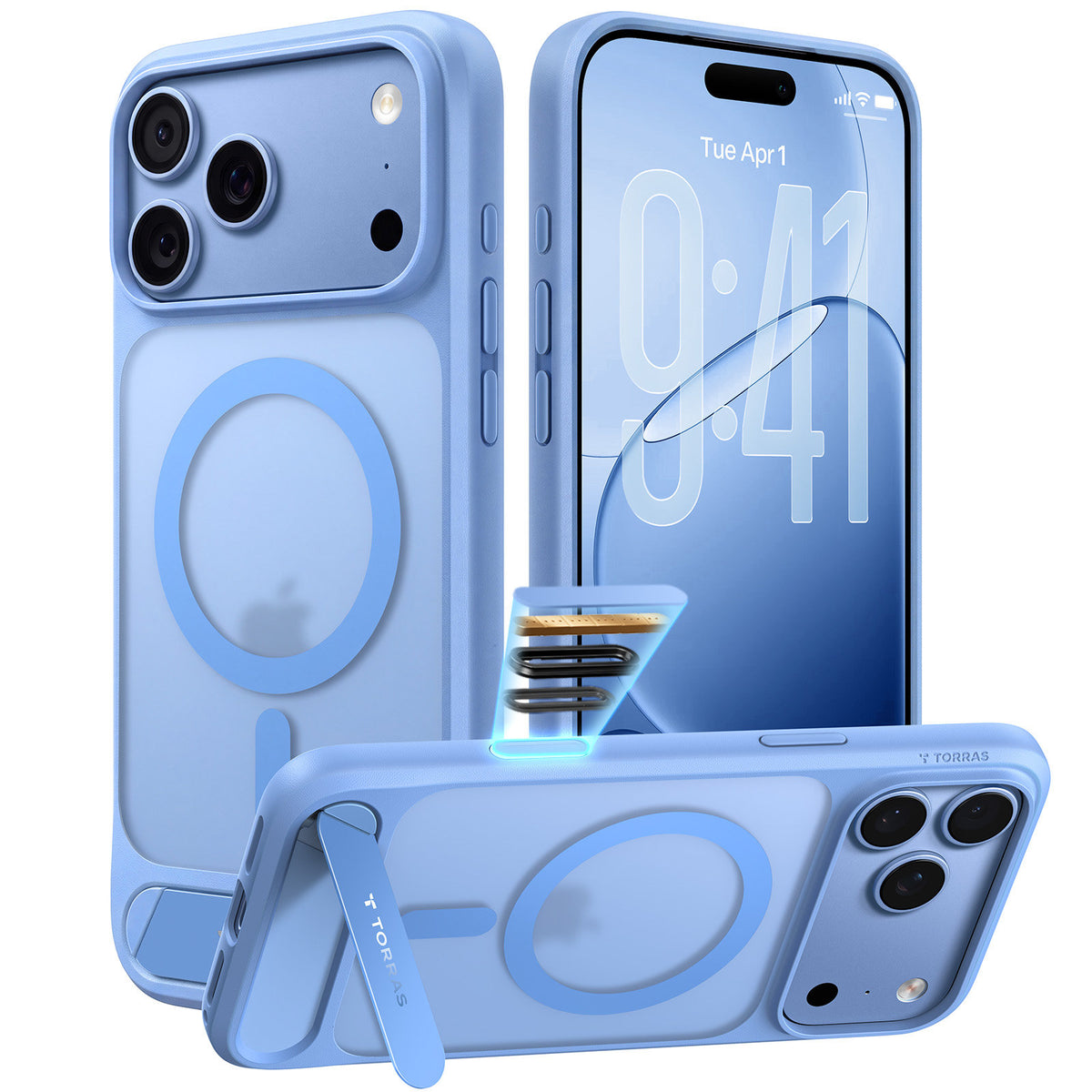 Torras iPhone 18 Pro Max Kuori Ostand L1 Sininen