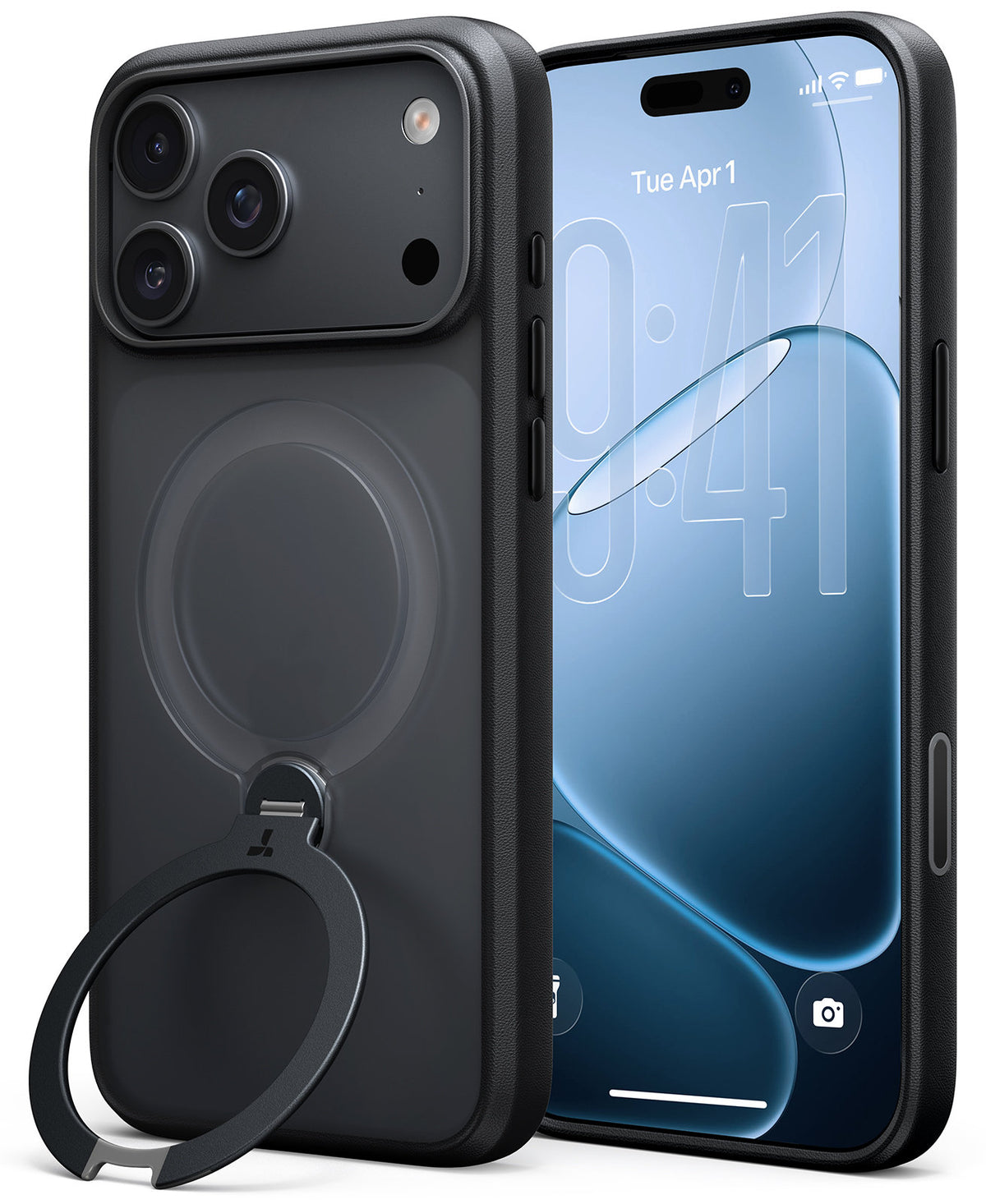 Torras iPhone 18 Pro Max Kuori Ostand Q3 Spin Obsidianmusta