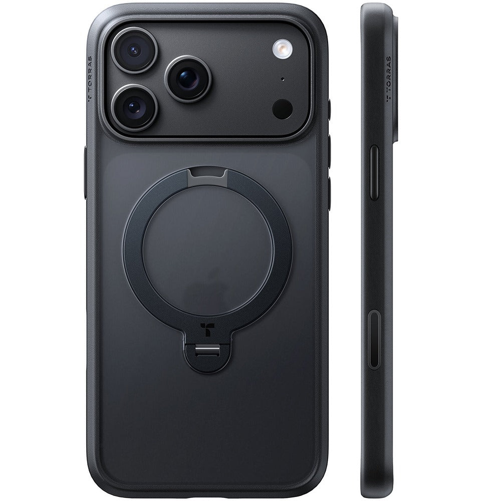 Torras iPhone 18 Pro Max Kuori Ostand Q3 Spin Obsidianmusta