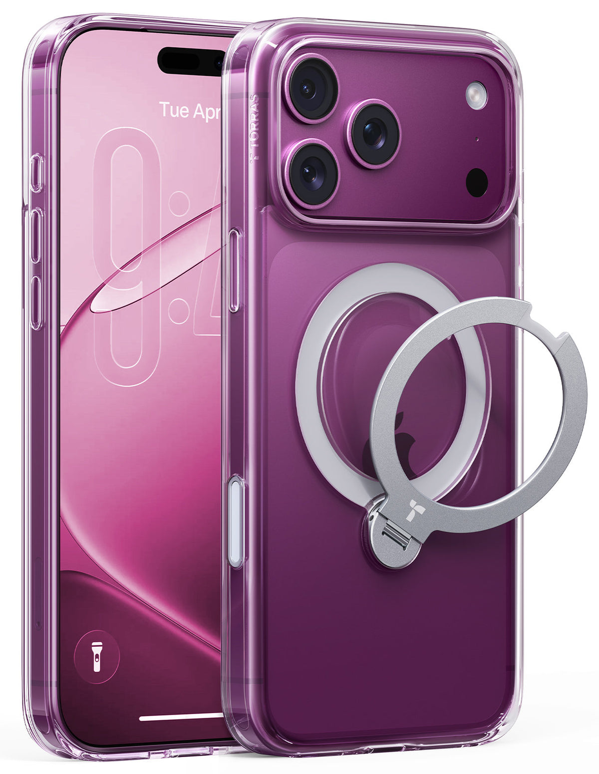 Torras iPhone 18 Pro Max Kuori Ostand Q3 Spin Kirkas