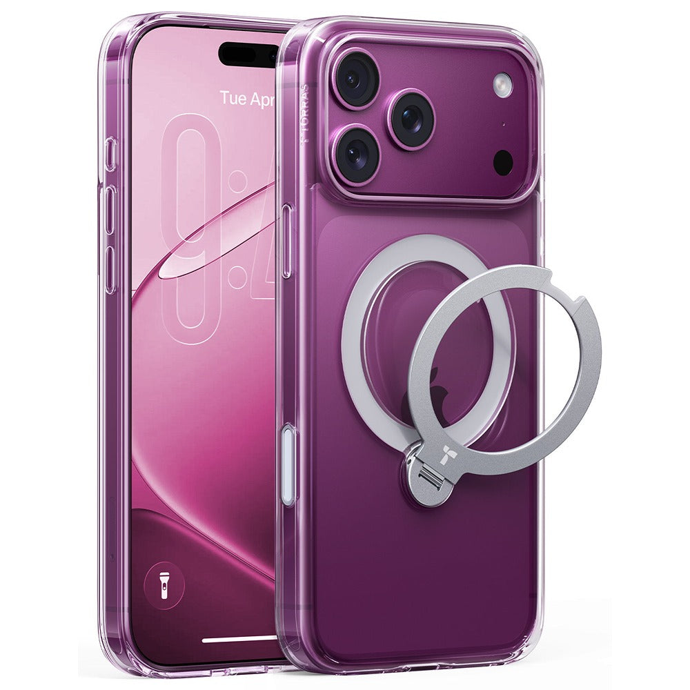 Torras iPhone 18 Pro Max Kuori Ostand Q3 Spin Kirkas
