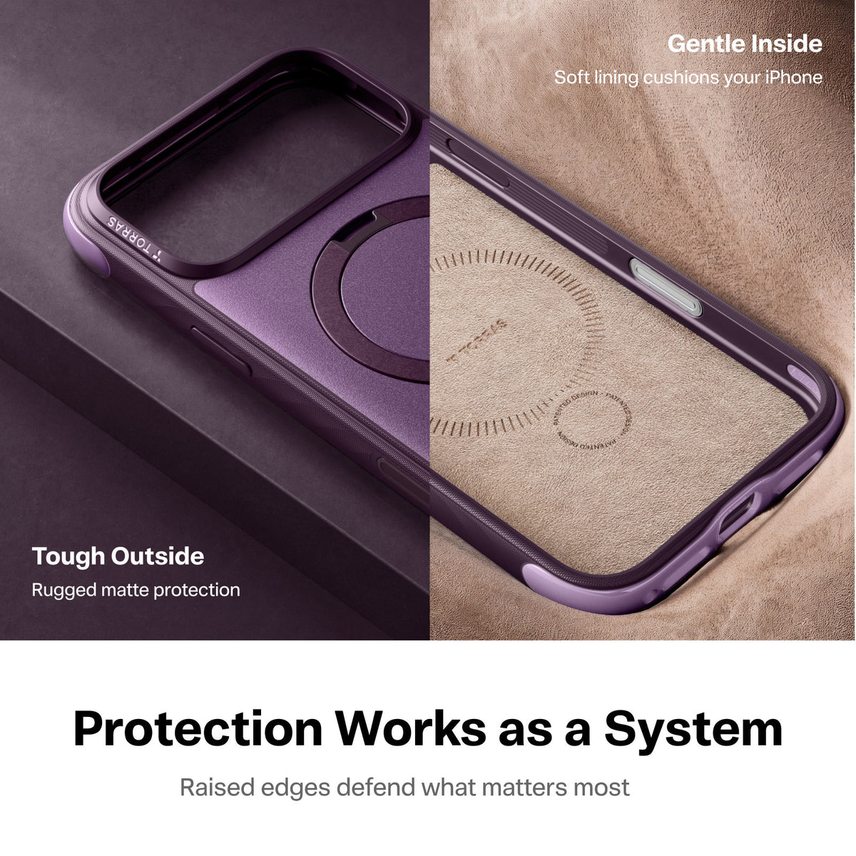Torras iPhone 18 Pro Max Kuori Ostand Q3 Rugged Plum Purple
