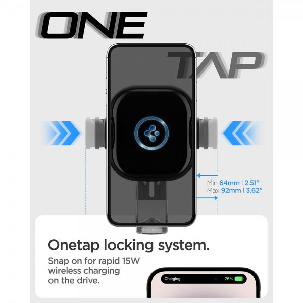 Spigen Autoteline OneTap Pro Air Vent Mount Charger 15W Musta