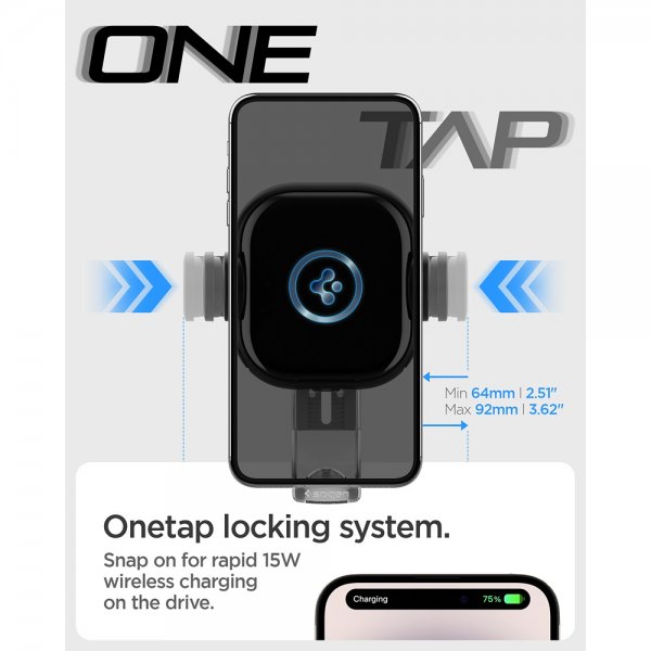 Spigen Autoteline OneTap Pro Dashboard Mount Charger 15W Musta