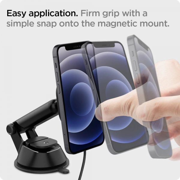 Spigen OneTap Magnetic Car Mount -kojelaudan langaton latausteline, musta