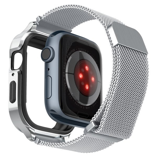 Spigen Apple Watch 45 mm kuori rannekkeella Metal Fit Pro Hopea