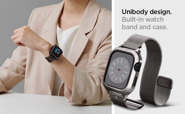 Spigen Apple Watch 45mm Kuori rannekkeella Metal Fit Pro Graphite