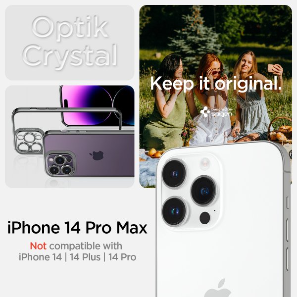 Spigen iPhone 14 Pro Max -suojakuori Optik Crystal Chrome Gray