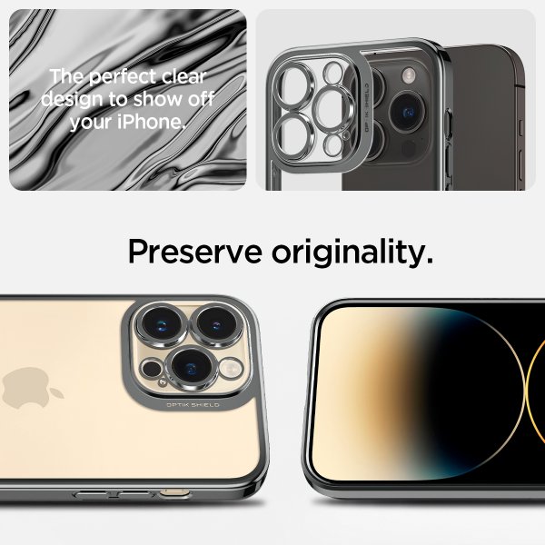 Spigen iPhone 14 Pro -suojakuori Optik Crystal Chrome Gray