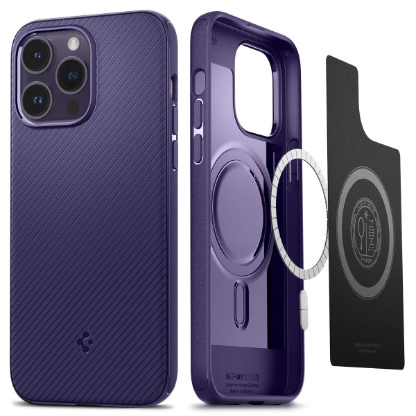 Spigen iPhone 14 Pro Max -kuori Mag Armor MagFit Deep Purple