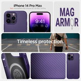 Spigen iPhone 14 Pro Max -kuori Mag Armor MagFit Deep Purple