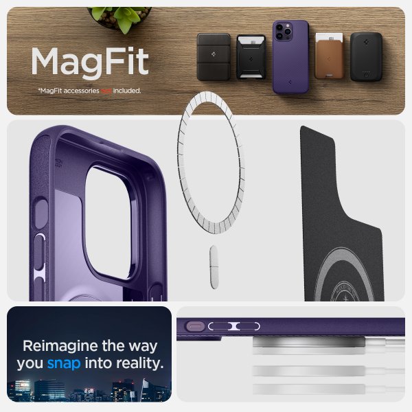 Spigen iPhone 14 Pro Max -kuori Mag Armor MagFit Deep Purple