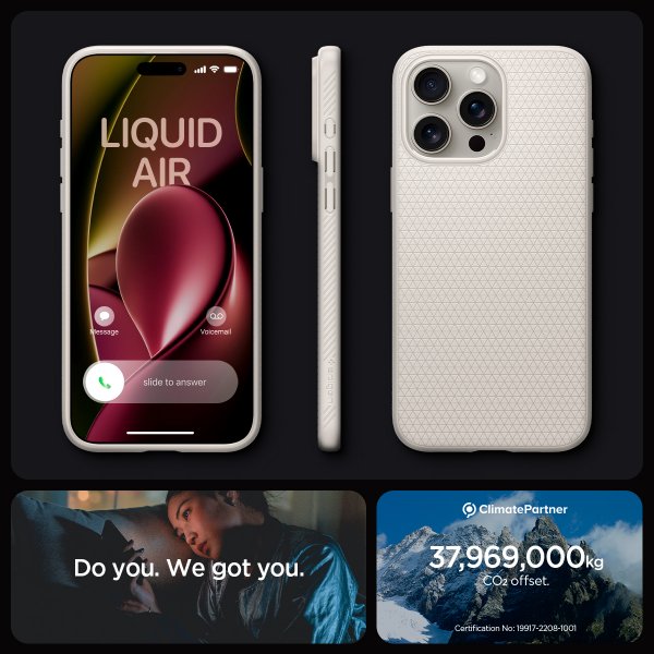 Spigen iPhone 15 Pro -suojakuori Liquid Air Natural Titanium
