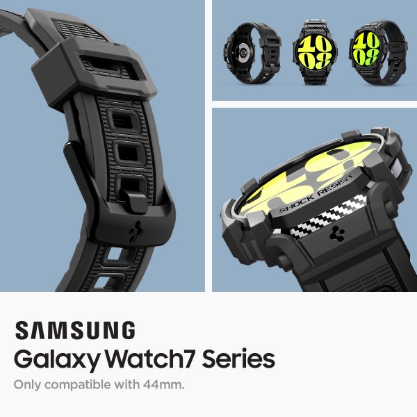 Spigen Samsung Galaxy Watch 7 44mm Ranneke ja Suojakuori Rugged Armor Pro Mattamusta