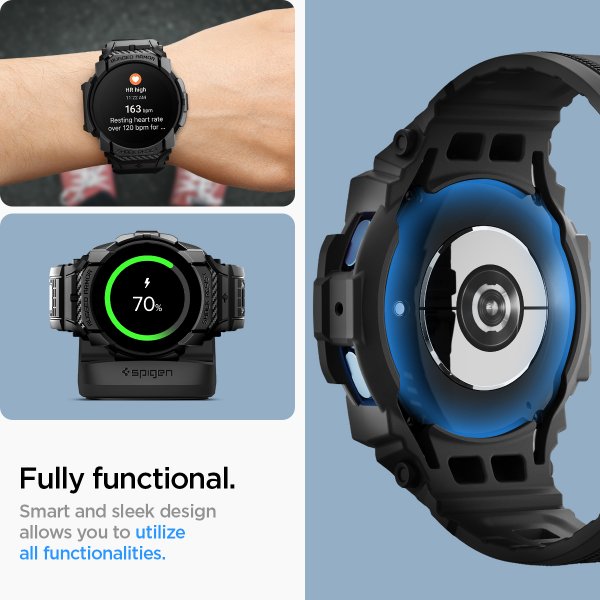 Spigen Samsung Galaxy Watch 7 44mm Ranneke ja Suojakuori Rugged Armor Pro Mattamusta