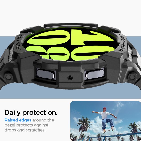 Spigen Samsung Galaxy Watch 7 44mm Ranneke ja Suojakuori Rugged Armor Pro Mattamusta