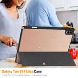 Samsung Galaxy Tab S11 Ultra/S12 Ultra Kotelo Tri-Fold Kynäloukero Ruusukulta