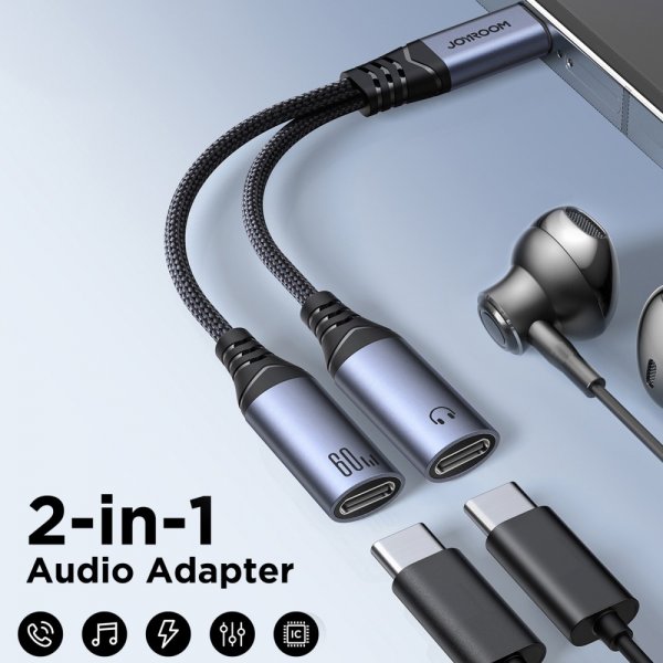 Joyroom Adapter 2-in-1-äänisovitin USB-C–kaksois-USB-C