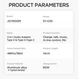 Joyroom Adapter 2-in-1-äänisovitin USB-C–kaksois-USB-C