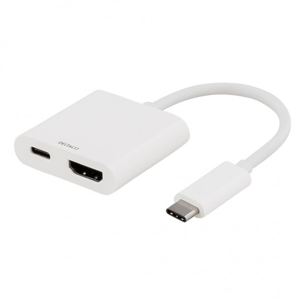 Deltaco-sovitin USB-C–HDMI 60W, valkoinen