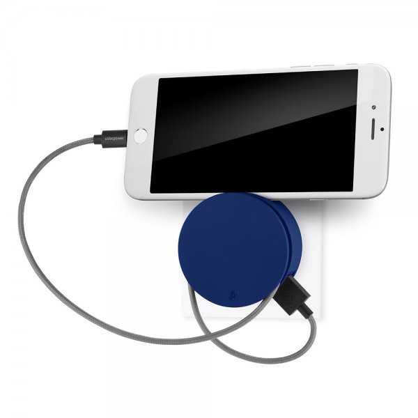Usbepower AERO MINI Kaksois-USB-laturi telineellä ja kaapelikelalla iPhonelle Sininen