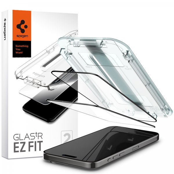 Spigen iPhone 15 Pro Max Näytönsuoja GLAS.tR EZ Fit FC Musta 2 kpl:n pakkaus