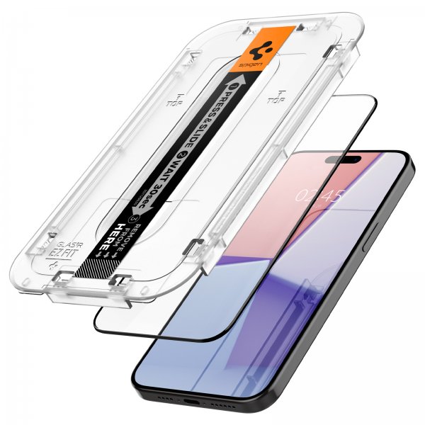 Spigen iPhone 15 Pro Max Näytönsuoja GLAS.tR EZ Fit FC Musta 2 kpl:n pakkaus