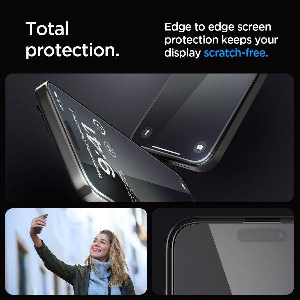 Spigen iPhone 15 Pro Max Näytönsuoja GLAS.tR EZ Fit FC Musta 2 kpl:n pakkaus