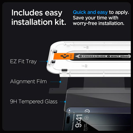 Spigen iPhone 15 Pro Max Näytönsuoja GLAS.tR EZ Fit FC Musta 2 kpl:n pakkaus