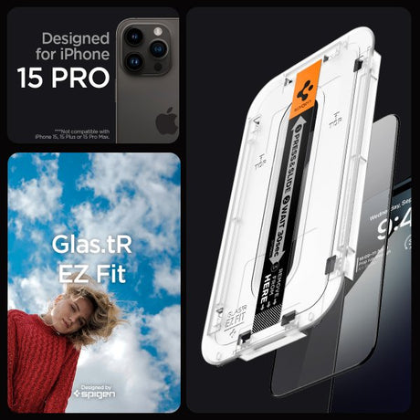 Spigen iPhone 15 Pro -näytönsuoja GLAS.tR EZ Fit FC Musta 2-pakkaus