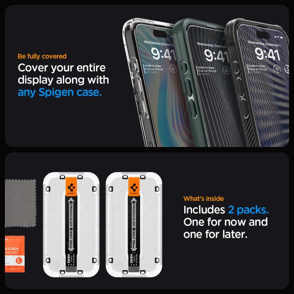 Spigen iPhone 15 Pro -näytönsuoja GLAS.tR EZ Fit FC Musta 2-pakkaus