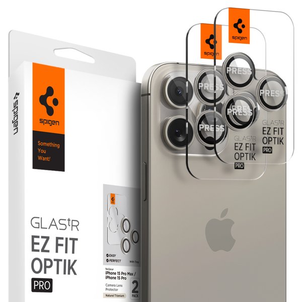 Spigen iPhone 15 Pro/iPhone 15 Pro Max kamerans suoja GLAS.tR EZ Fit Optik Pro 2 kpl Natural Titanium