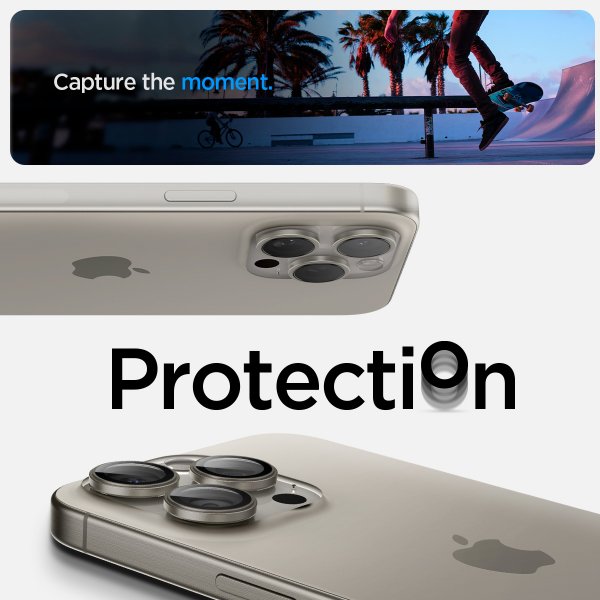 Spigen iPhone 15 Pro/iPhone 15 Pro Max kamerans suoja GLAS.tR EZ Fit Optik Pro 2 kpl Natural Titanium