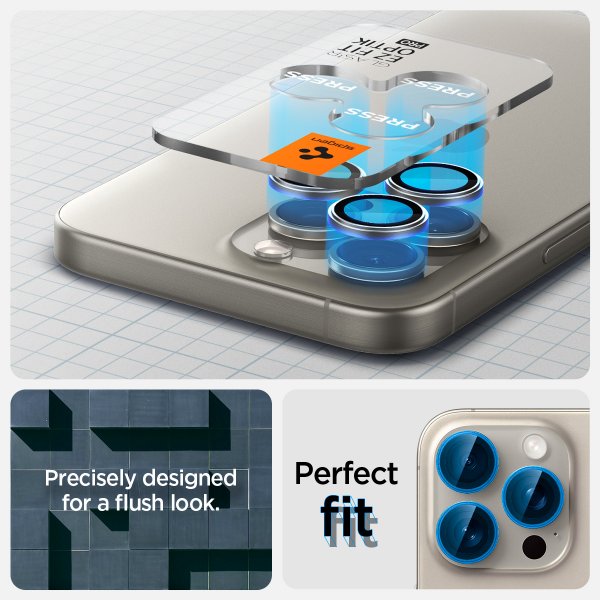 Spigen iPhone 15 Pro/iPhone 15 Pro Max kamerans suoja GLAS.tR EZ Fit Optik Pro 2 kpl Natural Titanium