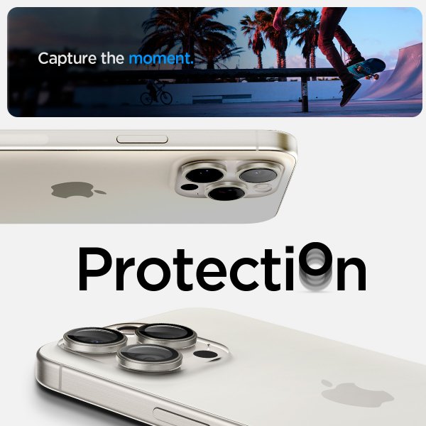 Spigen iPhone 15 Pro/iPhone 15 Pro Max kameransuoja GLAS.tR EZ Fit Optik Pro 2-pakkaus White Titanium
