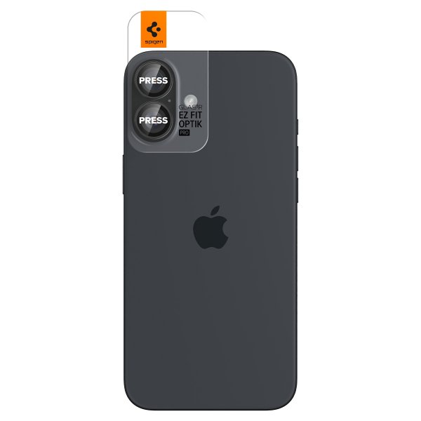 Spigen iPhone 16/iPhone 16 Plus -kameransuoja GLAS.tR EZ Fit Optik Pro, 2 kpl, musta