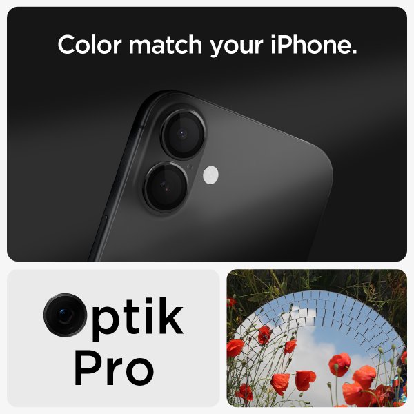 Spigen iPhone 16/iPhone 16 Plus -kameransuoja GLAS.tR EZ Fit Optik Pro, 2 kpl, musta