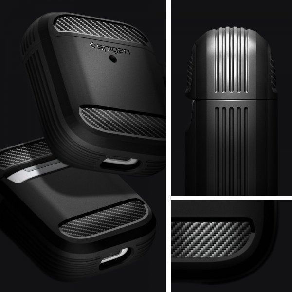 Spigen AirPods 1/2 -suojakuori, Rugged Armor, musta