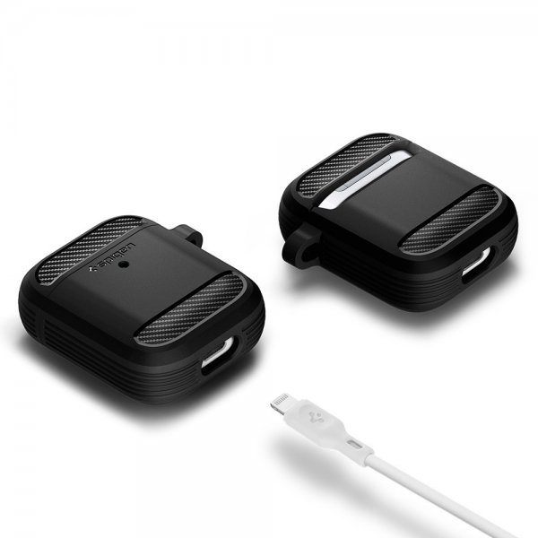 Spigen AirPods 1/2 -suojakuori, Rugged Armor, musta