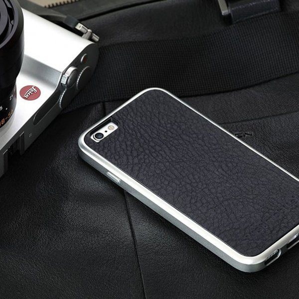 Just Mobile iPhone 6/6s AluFrame Leather -kuori, musta/hopea